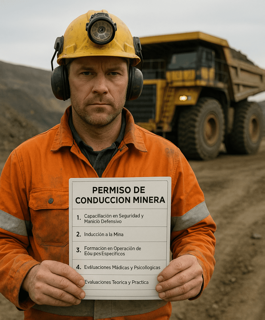 Operador de equipo minero sosteniendo su Permiso de Conducción